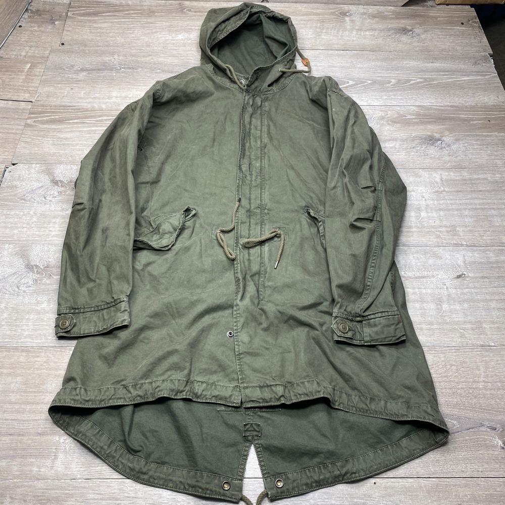 Gap Fishtail Parka Mens L Green Cotton Hooded Military Jacket Utility Coat